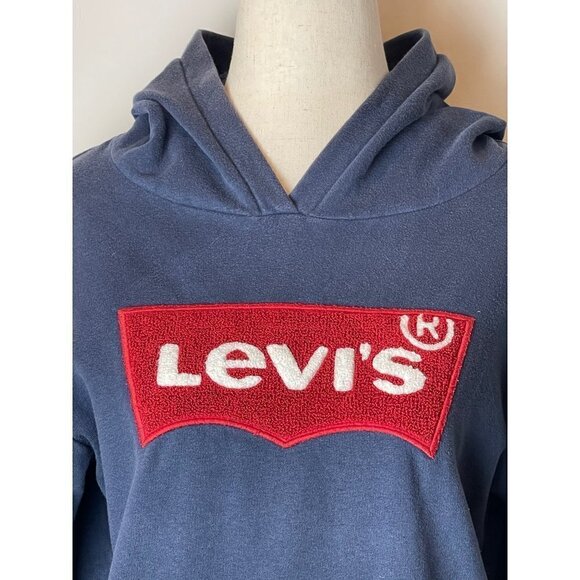 Levi's Navy Blue Red Embroidered Logo Pullover Hooded Sweatshirt‎ Youth Size XL - Picture 5 of 8